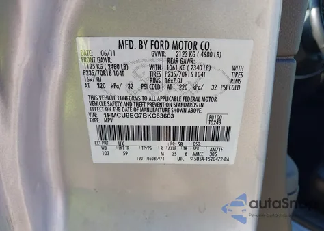 2011 Ford Escape Limited from USA, damaged, VIN 1FMCU9EG7BKC63603
